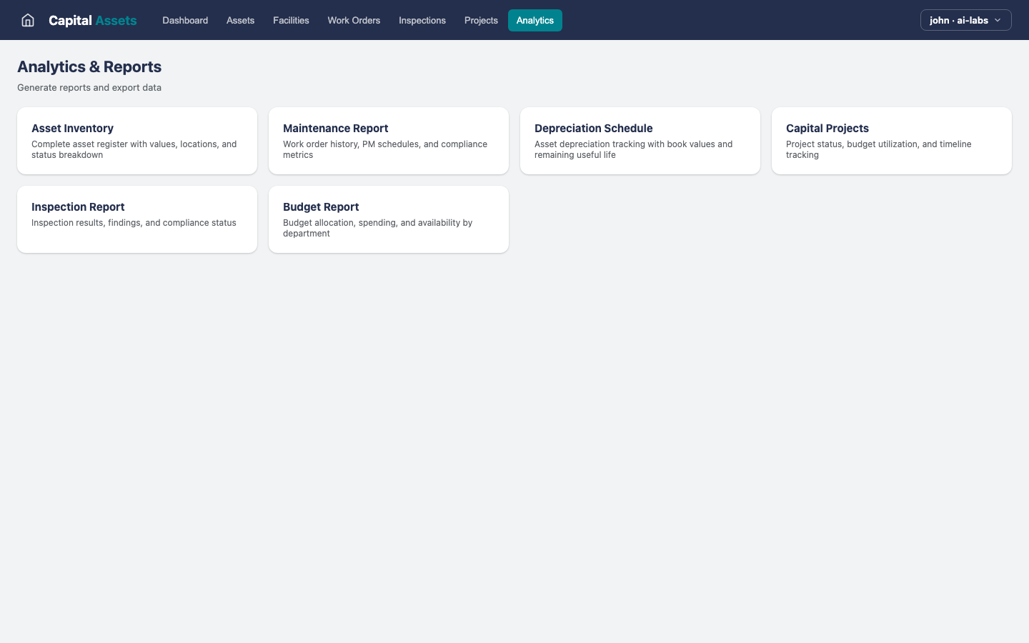Capital Assets — Analytics view