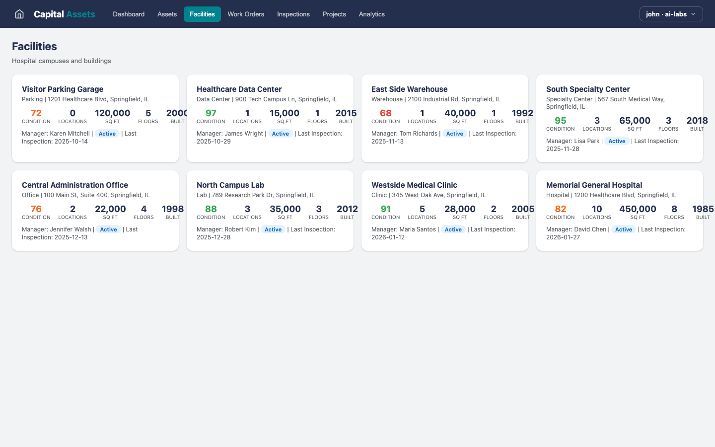 Capital Assets — Facilities view