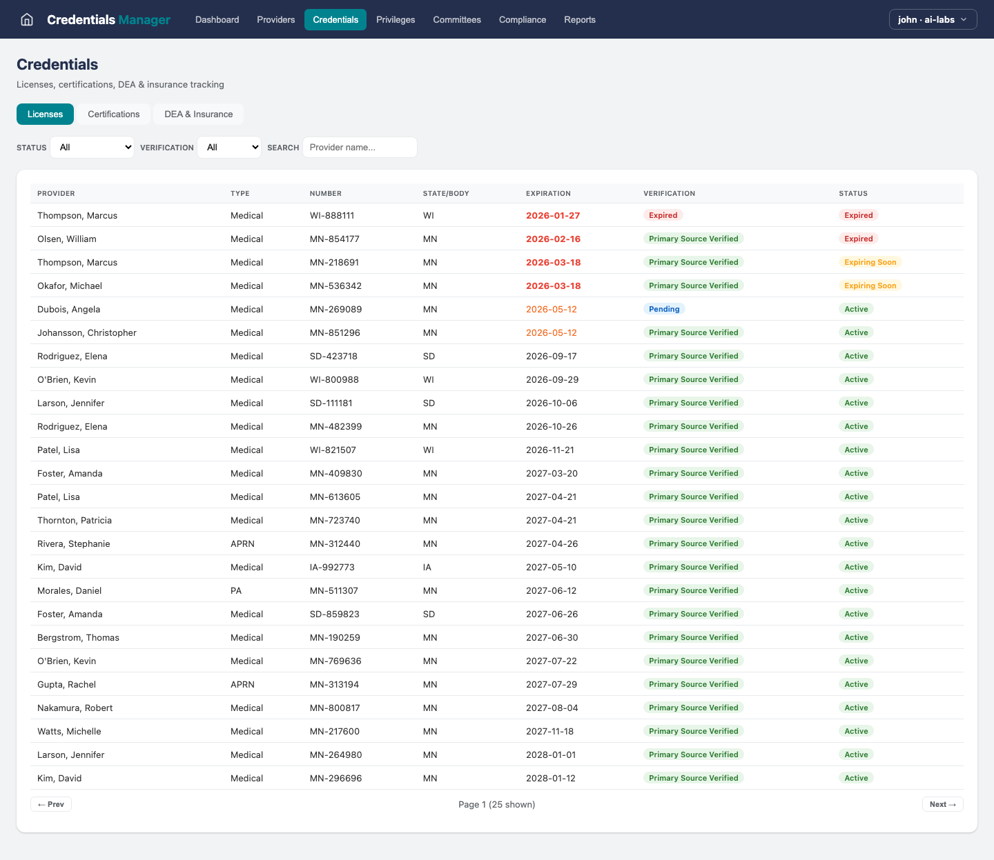 Credentials Mgr — Credentials view