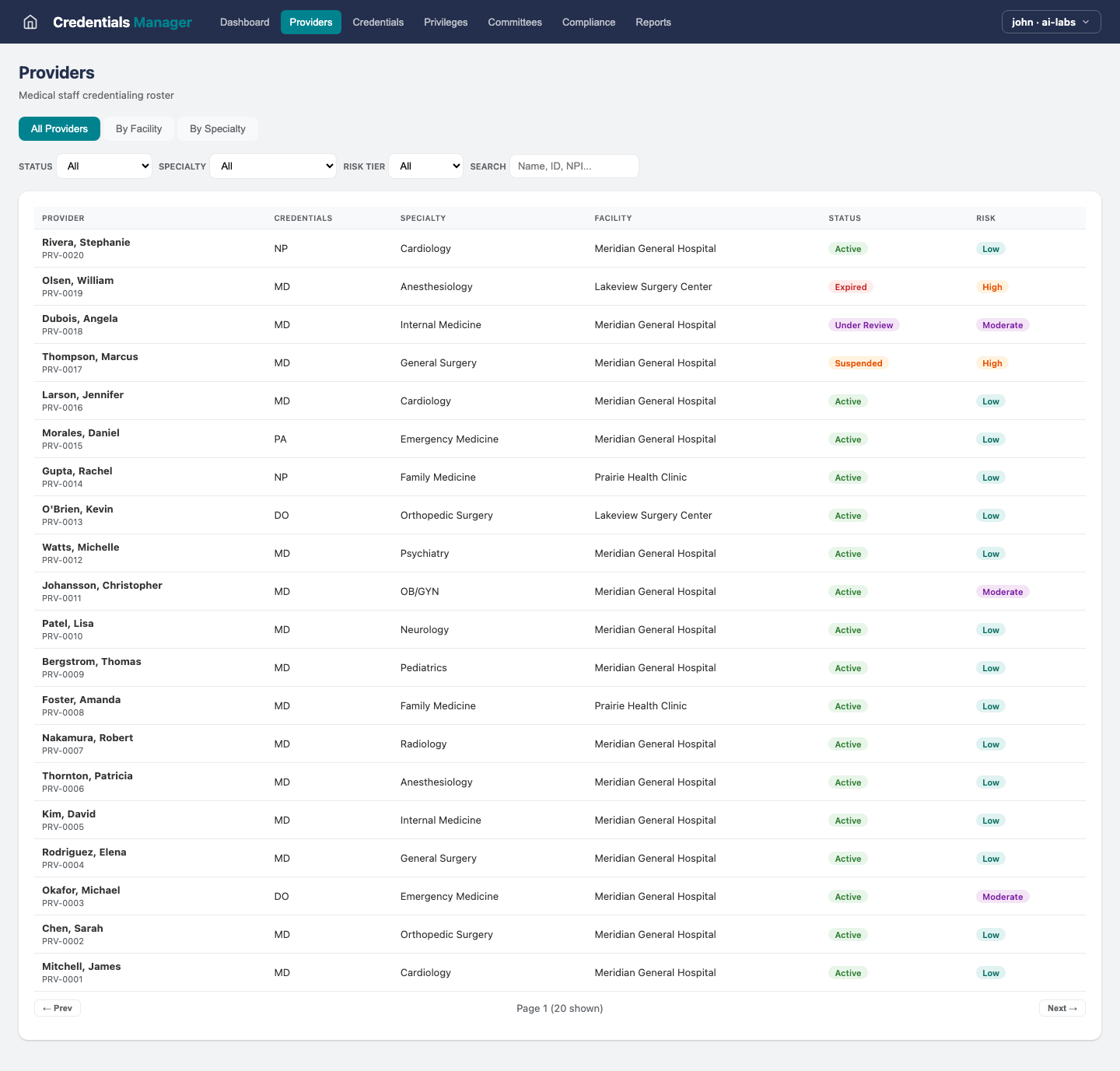 Credentials Mgr — Providers view