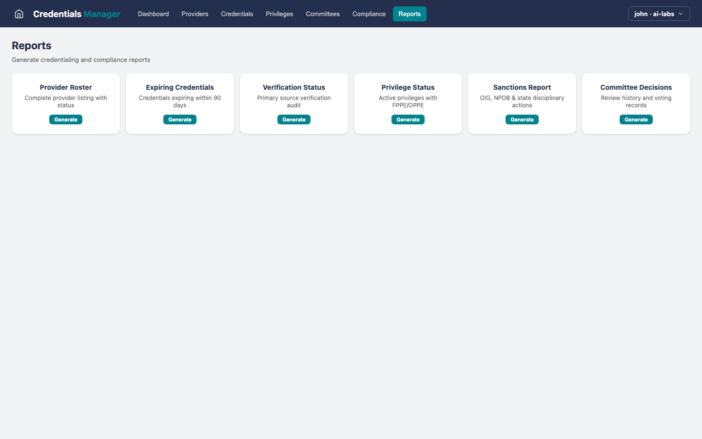 Credentials Mgr — Reports view