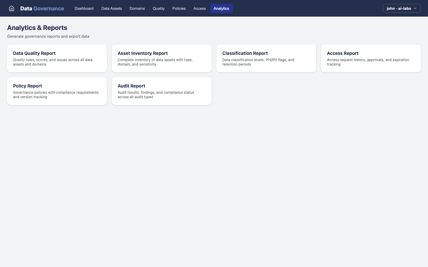 Data Governance — Analytics view