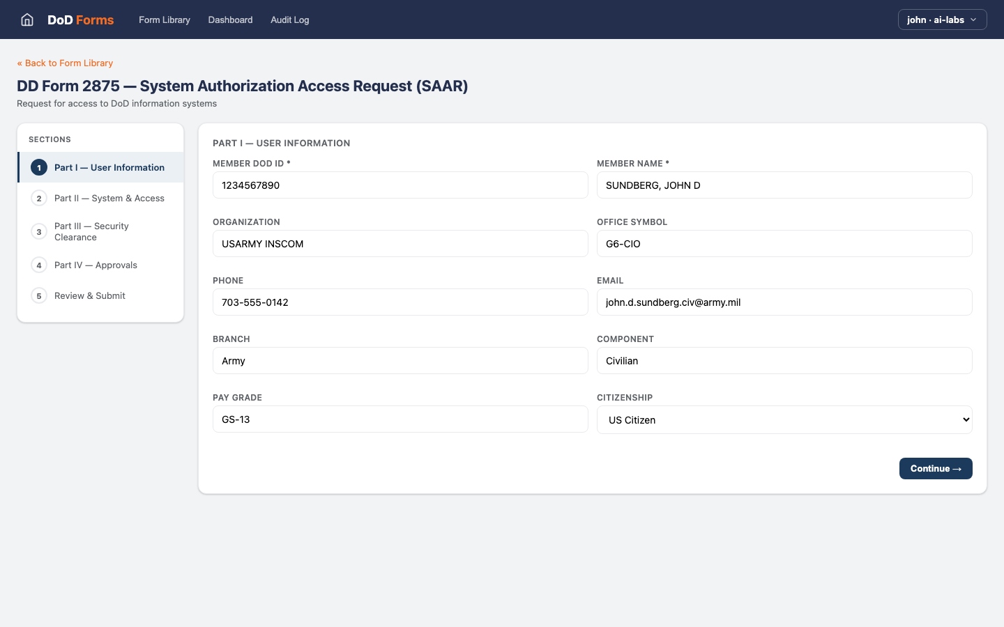 DD-2875 — Part1 Filled view