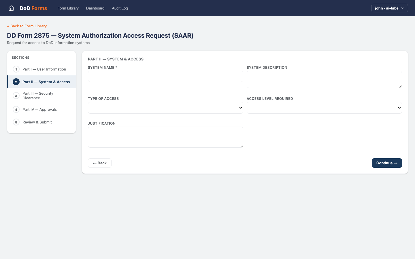 DD-2875 — Part2 System Access view
