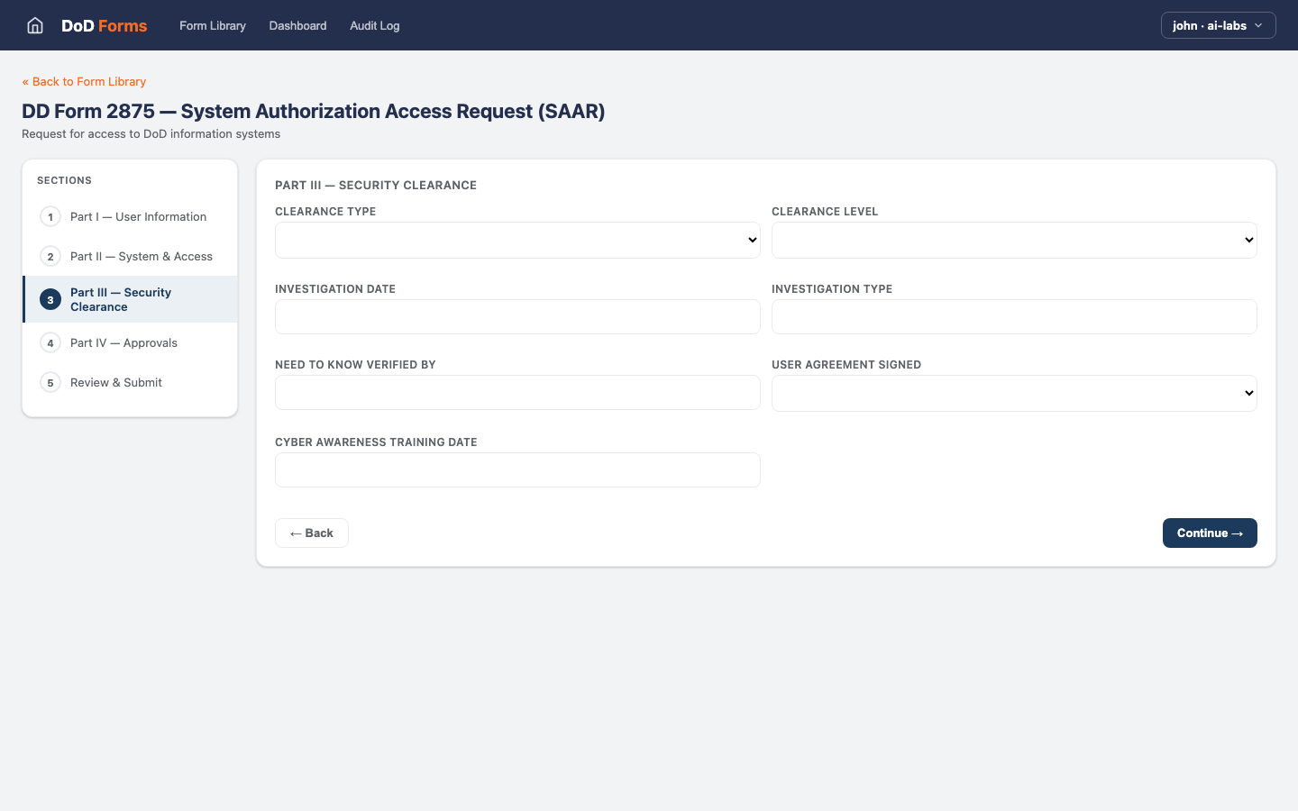 DD-2875 — Part3 Security view