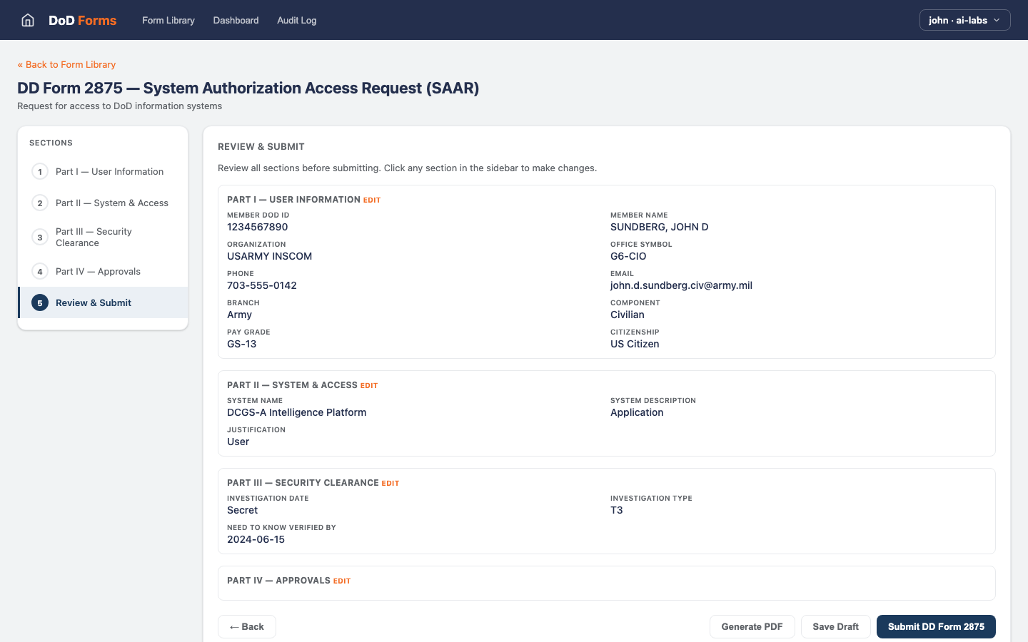 DD-2875 — Part5 Review view