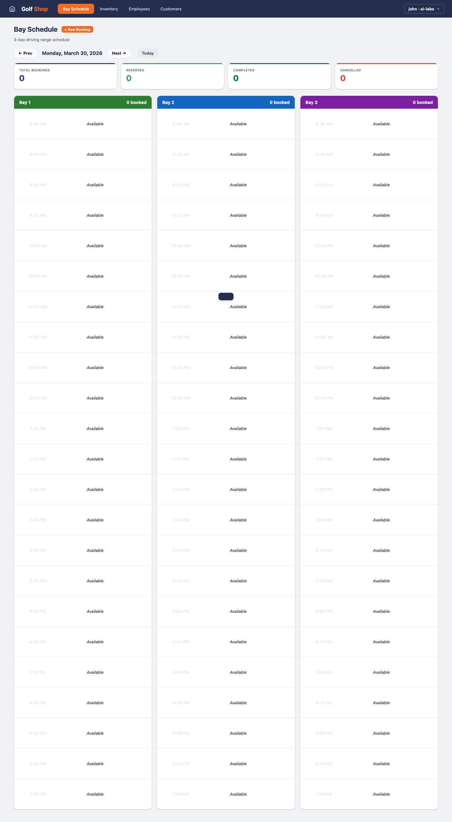 Golf Shop — Today view