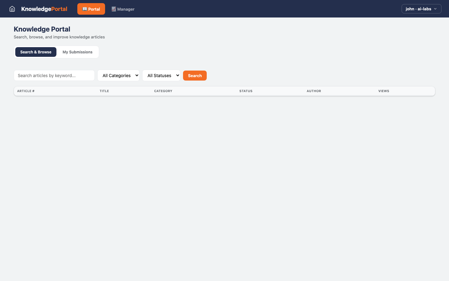 Knowledge Portal — Dashboard view