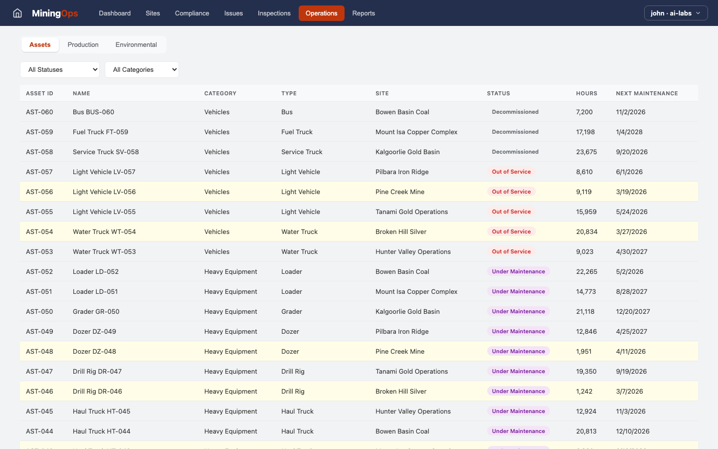 Mining Ops — Operations view