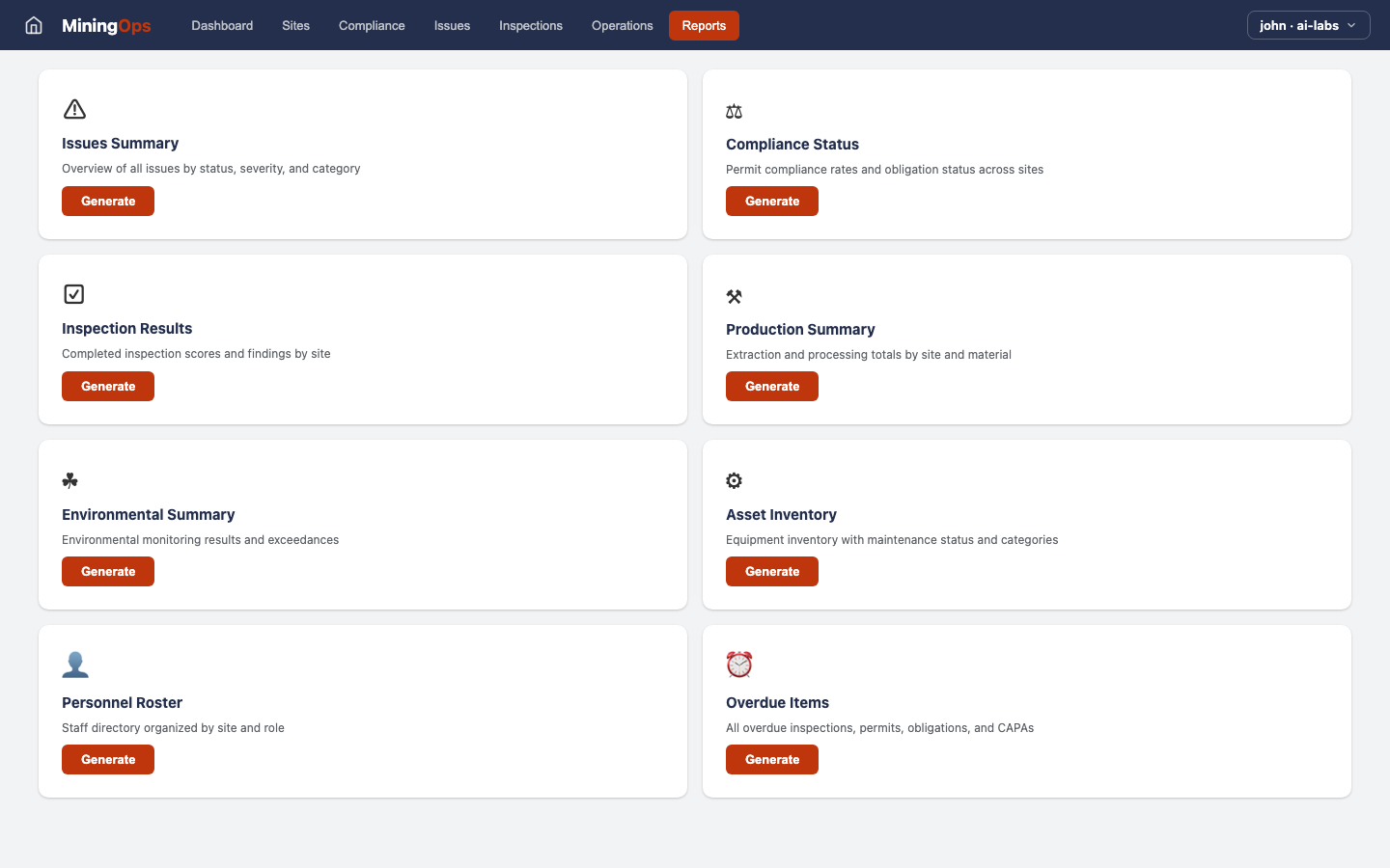 Mining Ops — Reports view