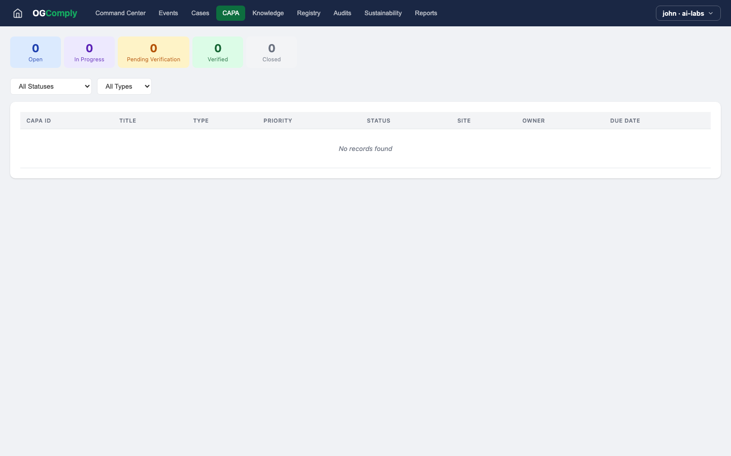 Oil & Gas Compliance — Capa view