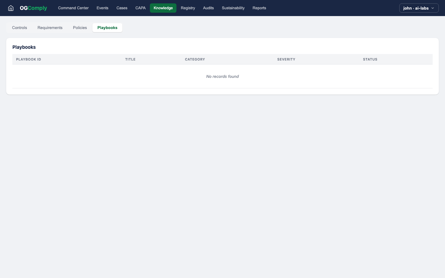 Oil & Gas Compliance — Knowledge Playbooks view