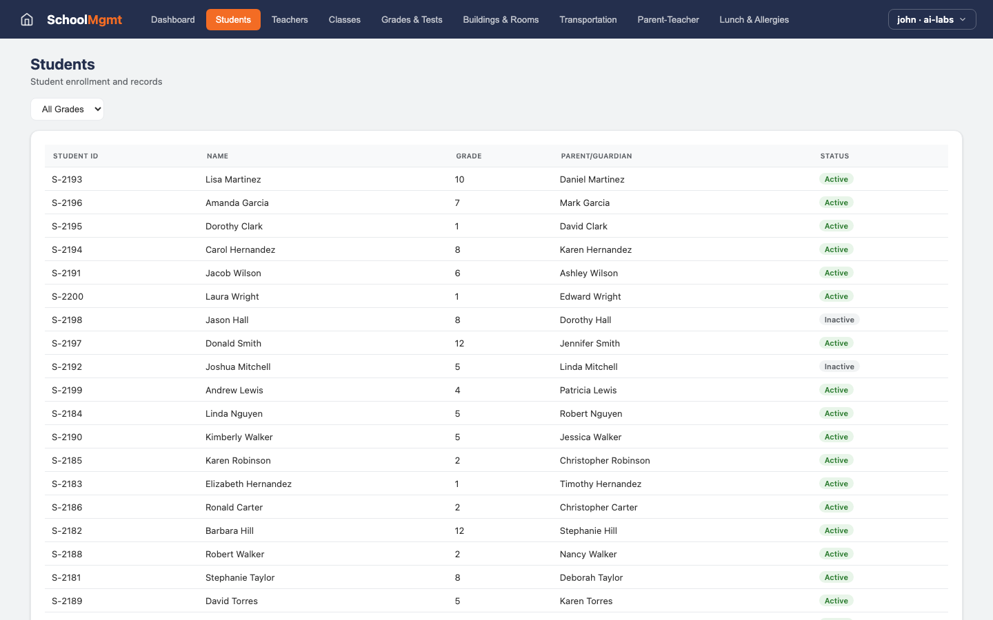School Management — Students view