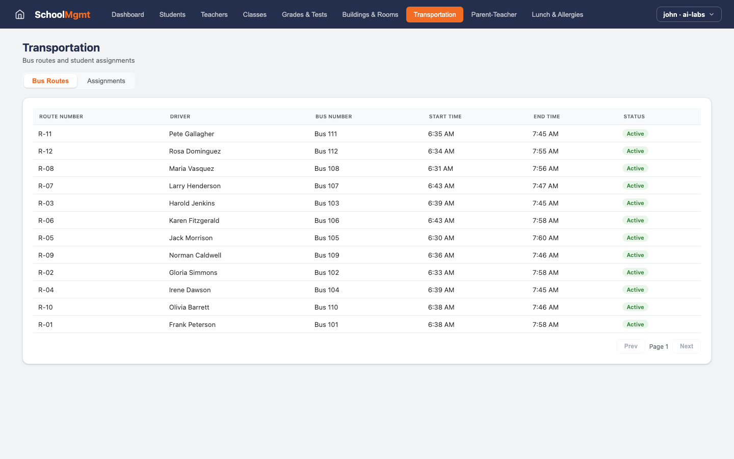 School Management — Transportation view