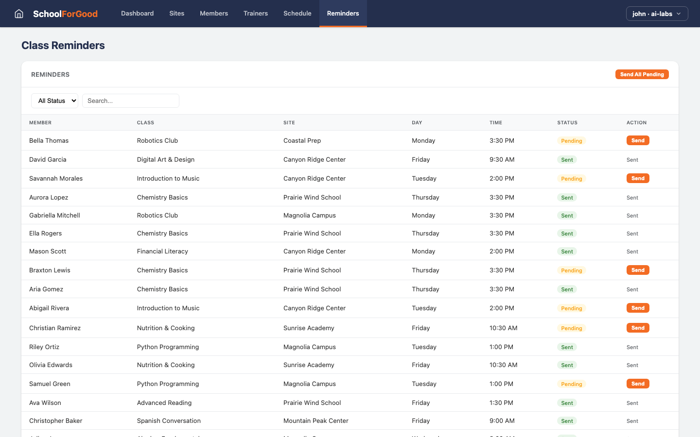 SchoolForGood — Reminders view
