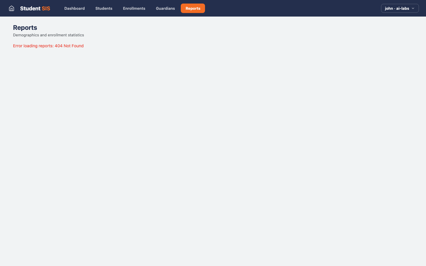 Student Info System — Reports view