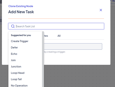 Quickly select the action you need for the node of your workflow.